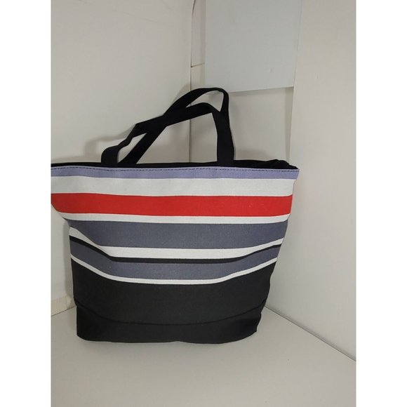 Shoppers Tote Bag Stripe Multicolor Black Red Shoulder BEACH Bag - Stylish - Picture 6 of 12